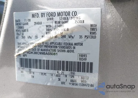 2009 Ford Edge Sel из США, поврежденный, VIN 2FMDK38C99BA55081